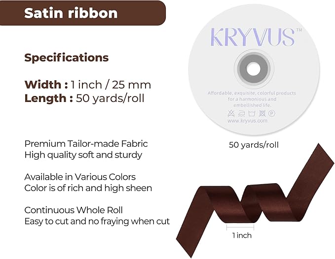 Dark Brown Satin Ribbon 1 inch X Continuous 50 Yards, Single Face Polyester - Image 3