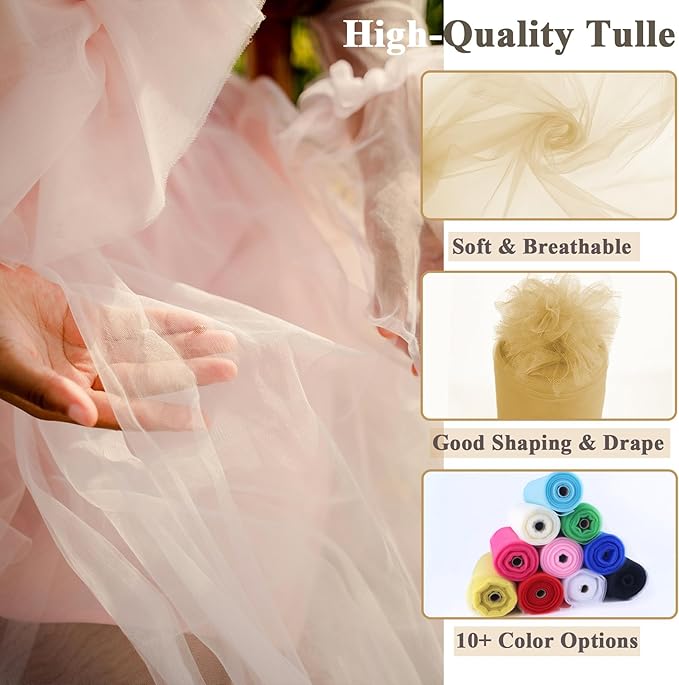 Dull Gold Yellow Tulle Fabric Rolls 54 Inch x 10 Yards Large Mesh Tull Bolt - Image 4