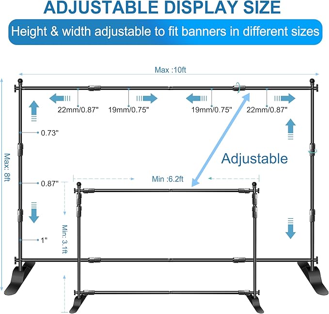 FUDESY Backdrop Banner Stand, 10x8ft Heavy Duty Display Frame, Adjustable Metal - Image 3