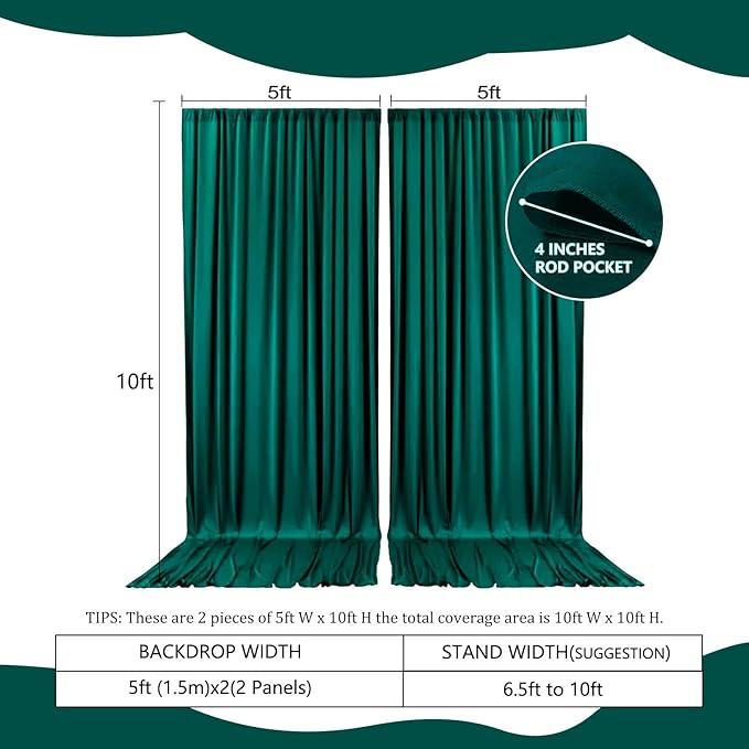 2 Panels Lake Green Backdrop Curtain, 10 x 10 Feet Background Curtains - Image 2