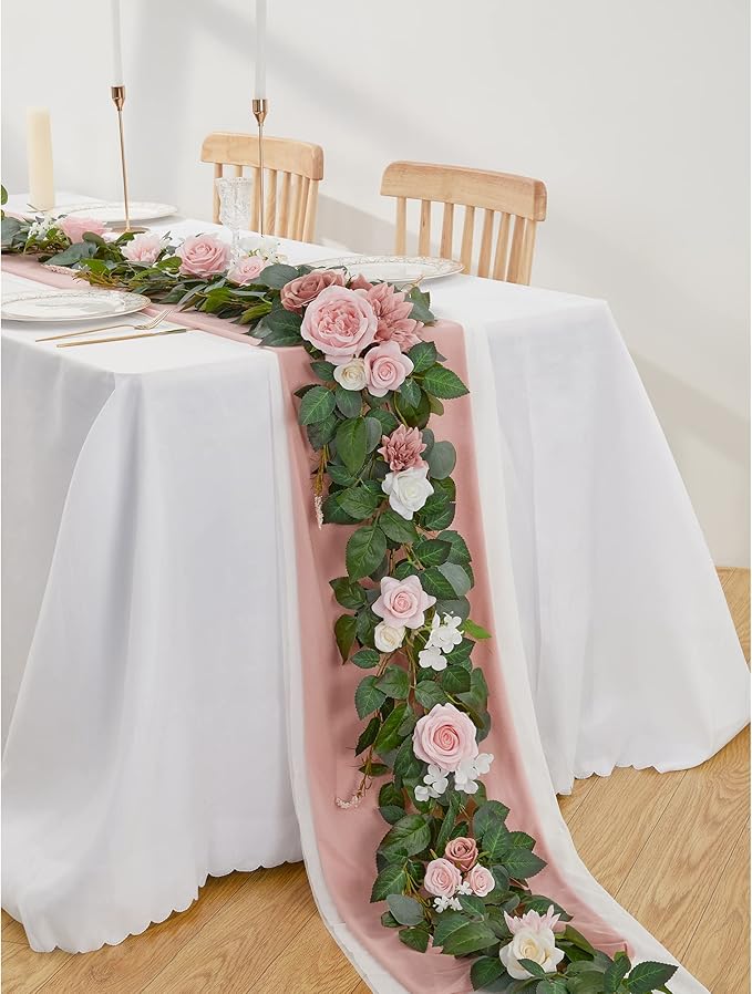 9FT Eucalyptus Garland with Flowers, Artificial Flowers Garland Table Runner - Image 6