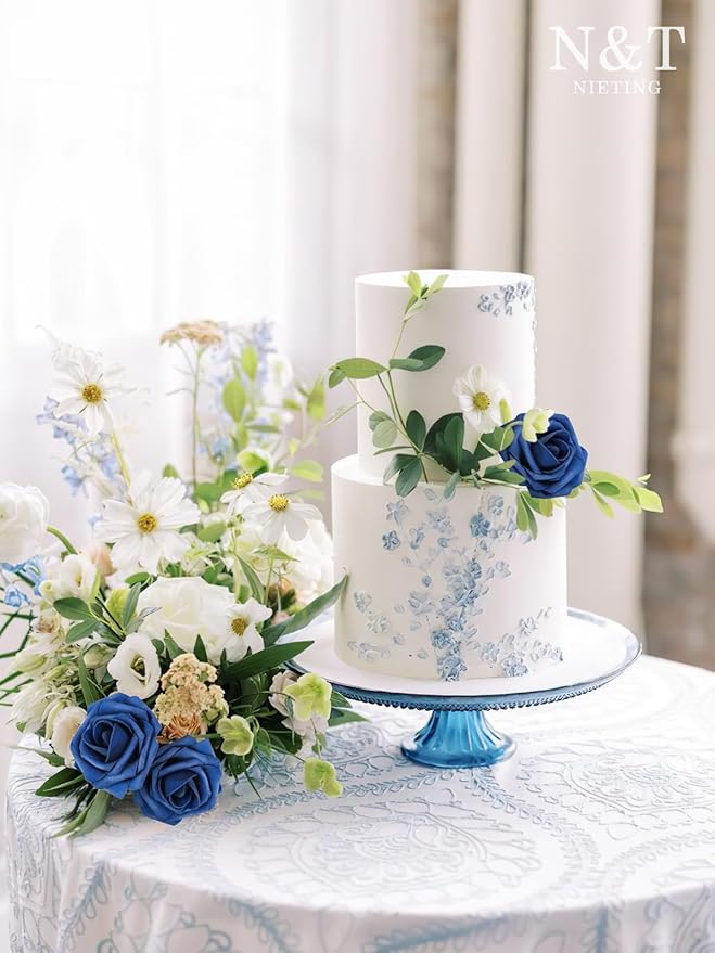 N&T NIETING Artificial Flowers Navy Blue Roses 50Pcs Fake Flowers Foam Roses - Image 4