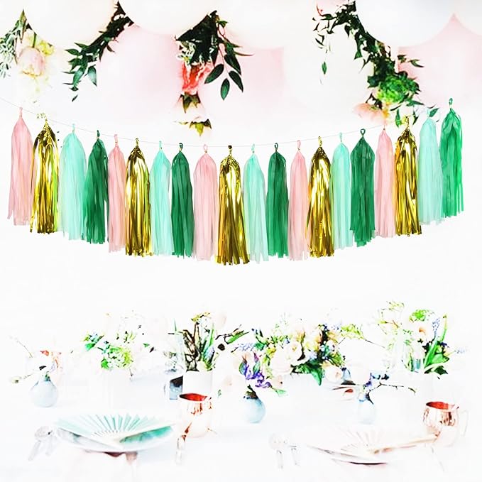 Sage-Green Pink-Gold Party-Decorations Tassel Garland - Image 3