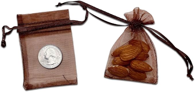 TheDisplayGuys 48-Pack 2" x 2-3/4" Brown Sheer Organza Gift Bags - Image 3