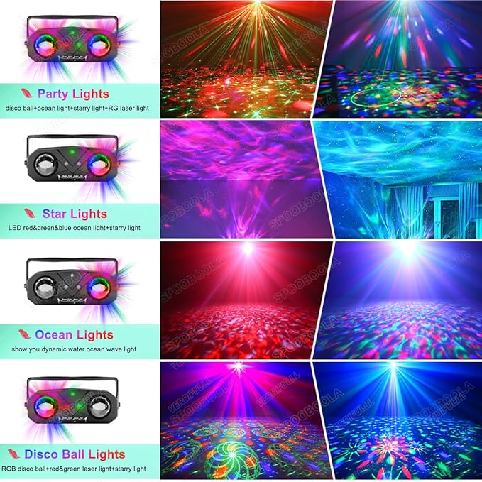 Disco Ball Light, Party Disco Dj Strobe Ocean Star Projector Dance Light Sound - Image 3