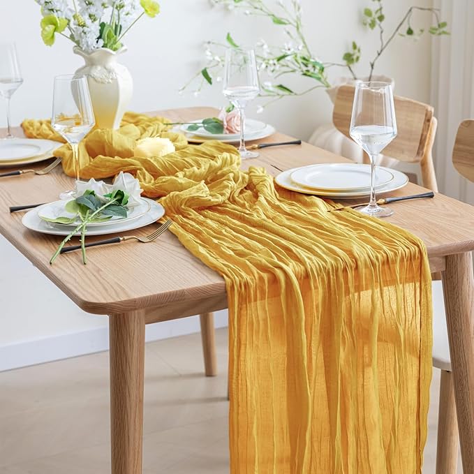 Asee'm 12pcs Cheesecloth Table Runner 120 Inches Long Gold Boho Gauze Cheese - Image 6