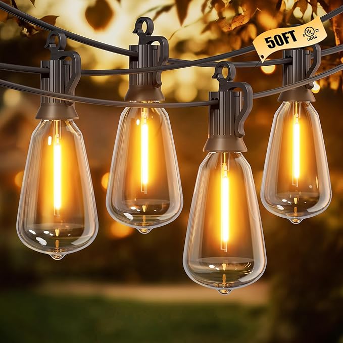 Brightown Outdoor String Lights, 50FT 18+1 LED ST38 LED Patio Lights by Brightown