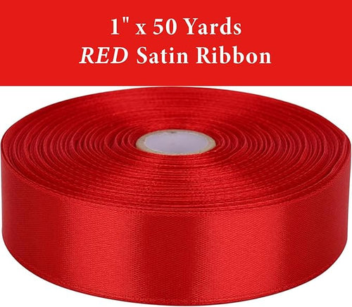 1 Inch Red Satin Ribbon 50 Yards Solid Fabric Ribbons - Image 2