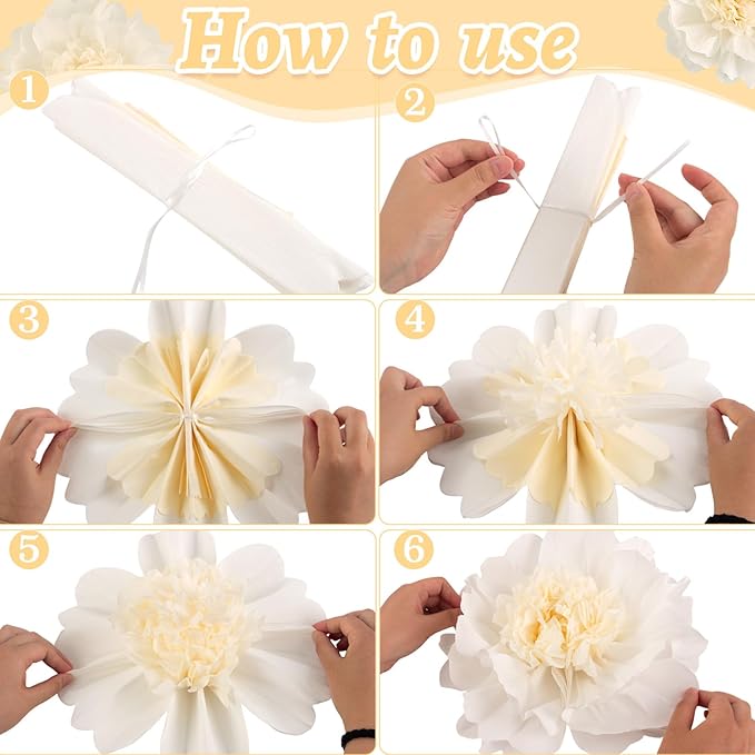 SUNBEAUTY 6 Pcs White Giant Paper Flowers Decorations 12" Large Tissue - Image 4