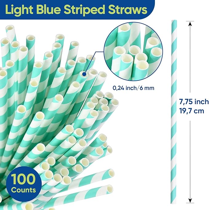 Light Blue 7.75 inch Disposable Paper Straws - Image 3