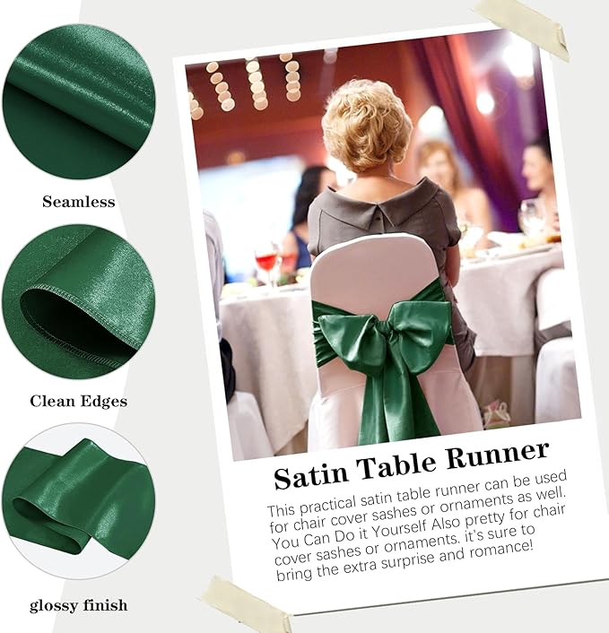 10 Pack Satin Table Runner 12 x 108 Inch Long Dark Green Silk Table Runner - Image 5