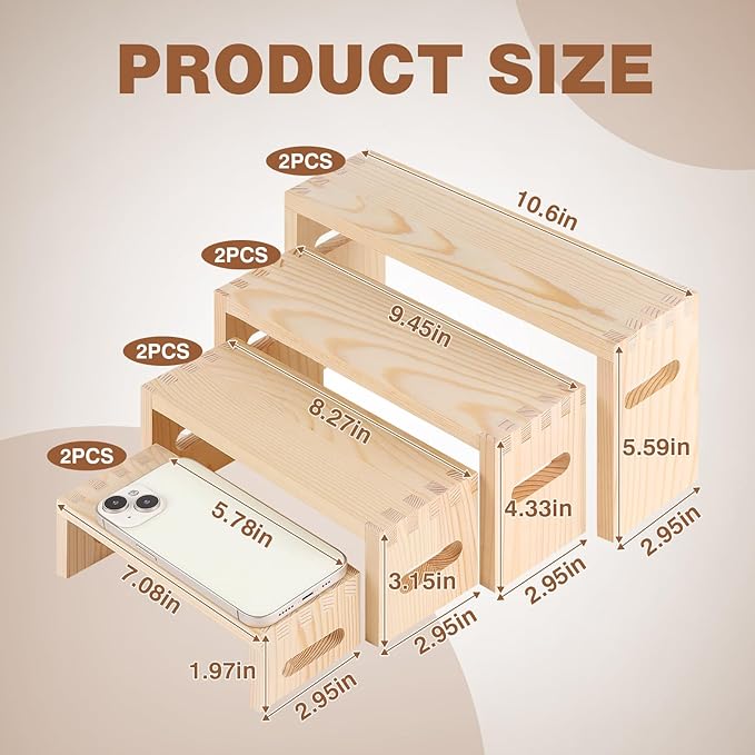 8 Pcs Wood Risers Display Stands, 2 Set Wooden Risers - Image 2