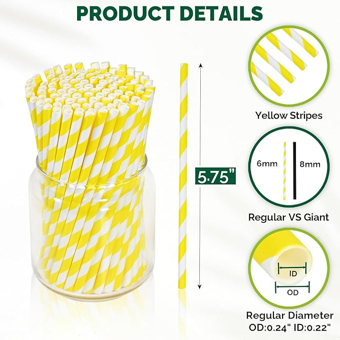 5.75 inch Short Yellow Paper Drinking Straws - Image 2