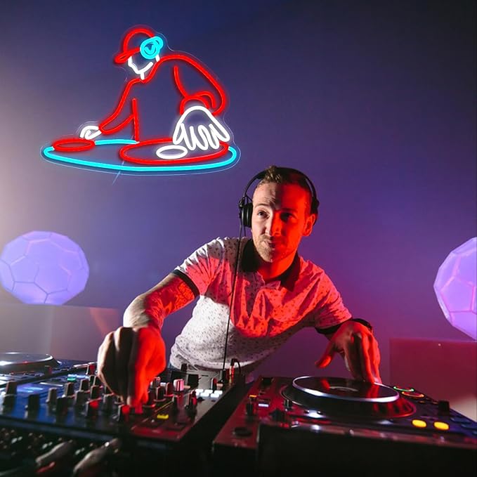 DJ Player Neon Sign Bar Neon Light Wall Decor 16.5 * 12.6 Inch LED DJ Light Up - Image 6