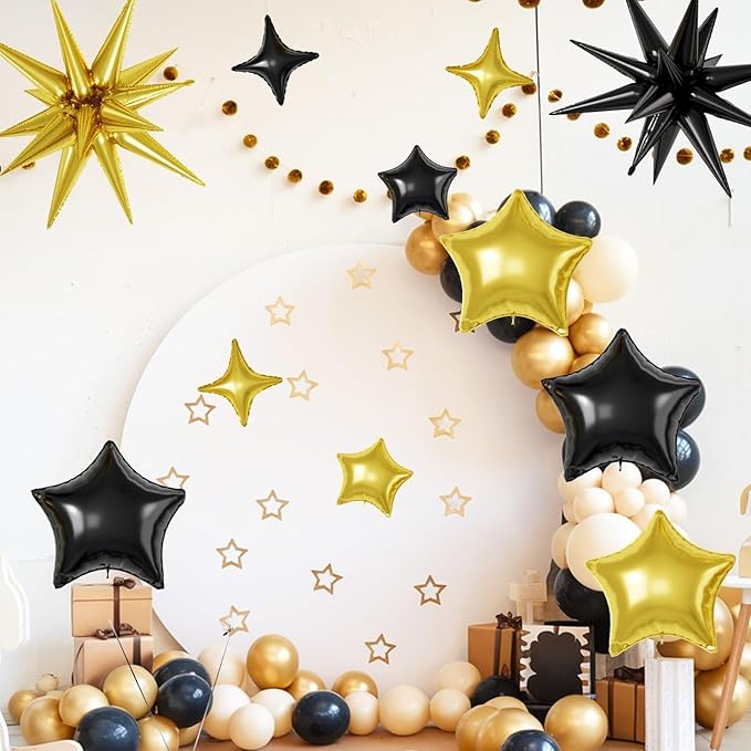 16 Pcs Black Gold Star Balloons, 22/18/10 Inch Foil Balloons, Four-Pointed - Image 7
