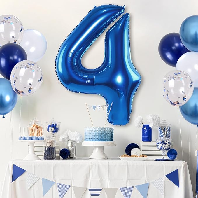 Number 4 Balloon Pastel Blue for kids, XXL 4th Birthday Decor Foil Balloon Dark - Image 5