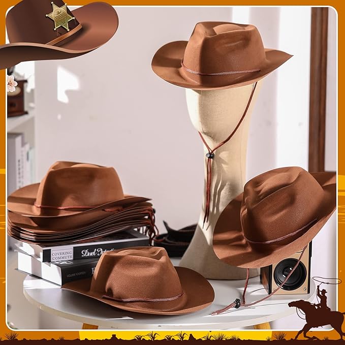 Mepase 24 Pieces Disposable Plastic Western Cowboy Hat Set Felt Wide Brimmed - Image 4
