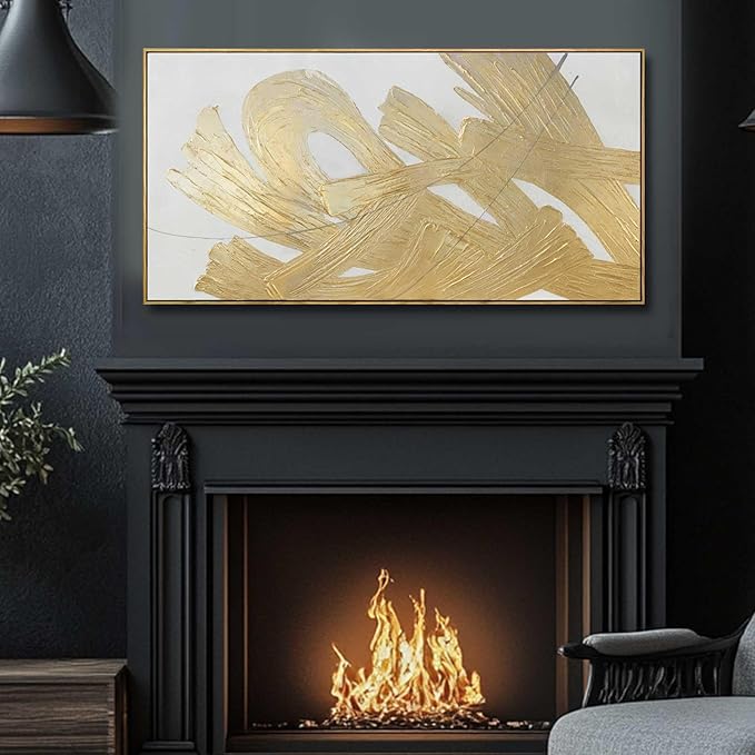 Gold Framed Canvas Art Abstract Wall Decor White Picture Decor 24"x48" Canvas - Image 6