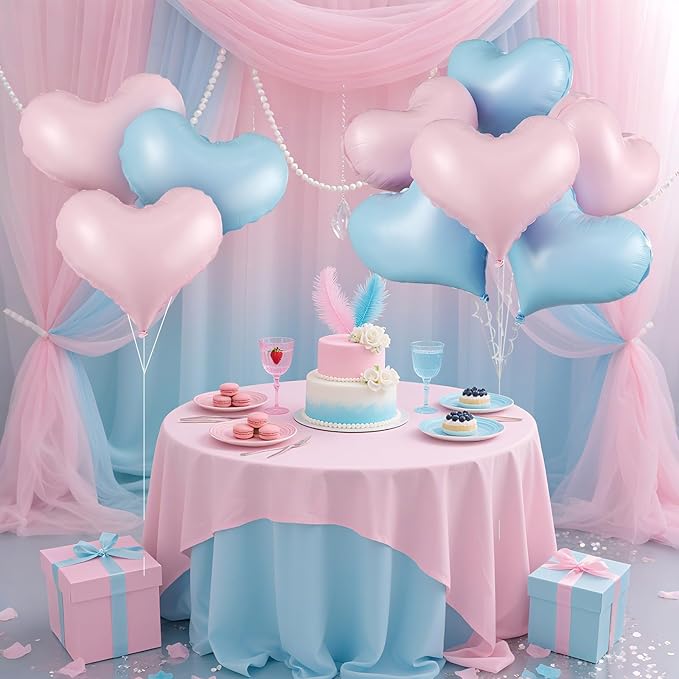 Pink Blue Heart Balloons, 24Inch Large Pink Heart Foil Balloons - Image 6