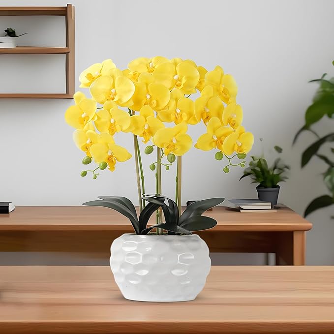 Orchid Artificial Flowers with White Vase Large Silk Faux Phalaenopsis Flowers - Image 5