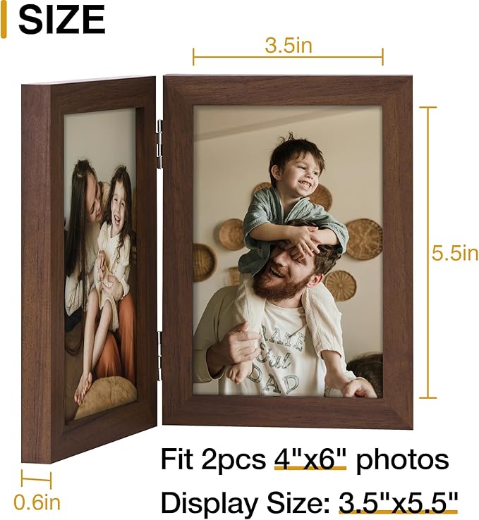 decorUhome Double 4x6 Picture Frame Vertical, Engineered Wood Bifold Photo Frame - Image 3