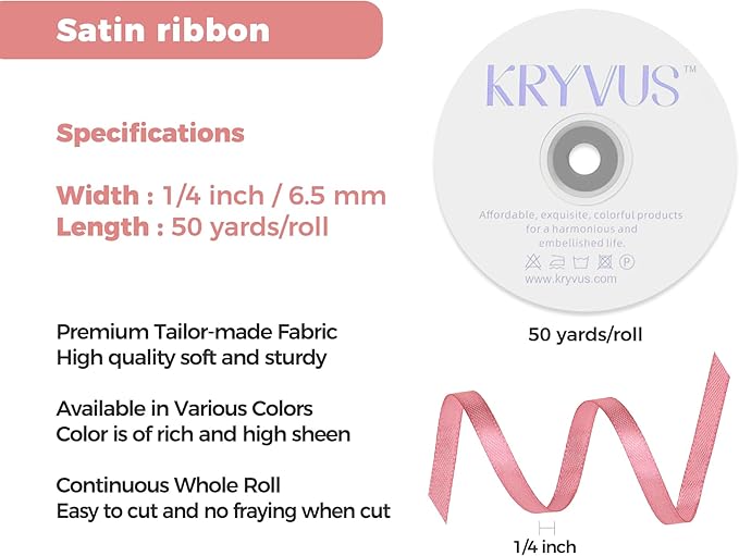 Rose Gold Satin Ribbon 1/4 inch X Continuous 50 Yards, Single Face Polyester - Image 3