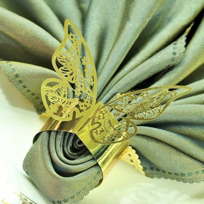 150 Pcs Napkin Rings Laser Cut Butterfly Shape Foil Paper Napkin Holder - Image 7