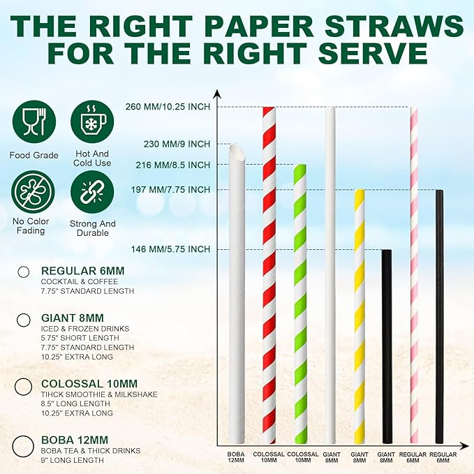5.75 inch 8mm Wide Short Black Paper Drinking Straws Disposable - Image 9