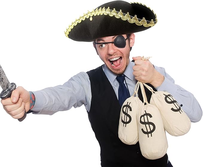 6 Pack Pirate Tricorn Hats Black Buccaneer Hat - Image 3