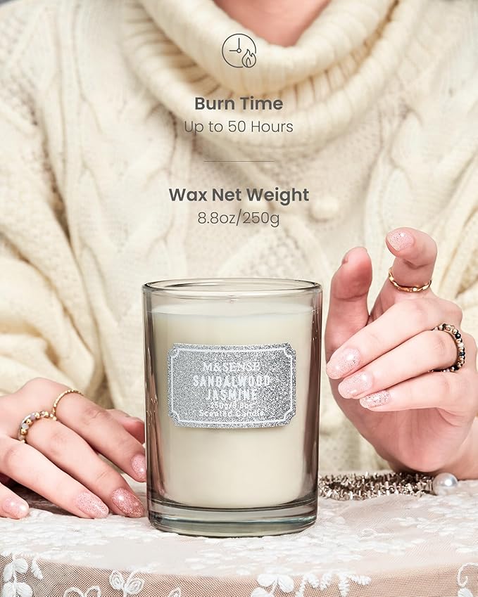 M&SENSE Sandalwood Jasmine Scented Candles, Classic Size 8.8 oz Glitter Jar - Image 5