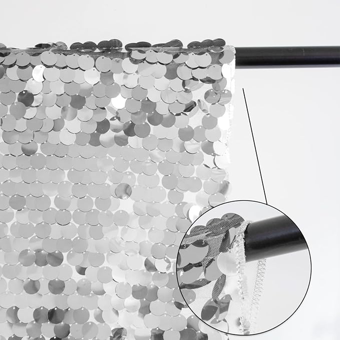 JYFLZQ Silver Payette Sequin Backdrop Curtains 4ft x 8ft 2 Panels Shimmer Wall - Image 4