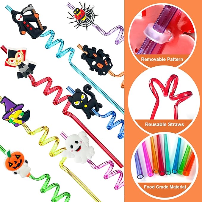 24 PCS Reusable Straws for Halloween Theme Party Birthday Decorations - Image 2