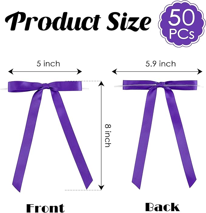 50 PCs Purple Bow 5 Inch Long Tail Bows - Image 2