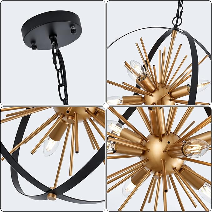 17.72'' Black Gold 8-Light Globe Sputnik Chandelier Modern Industrial - Image 3