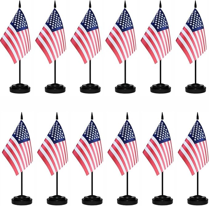 12 Pack American Desk Flags Set USA Small Mini Table Office US Miniature by Unknown