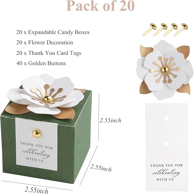 FEIYI 20 PCS Candy Boxes, 3 In 1 Olive Green Favor Boxes - Image 2