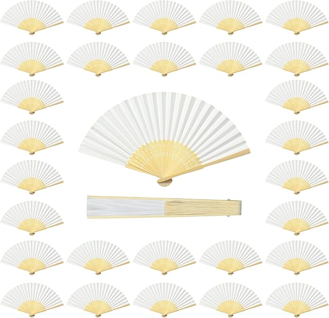 Coucoland 100 Pcs White Bamboo Folding Handheld Fan Hand fan by Coucoland