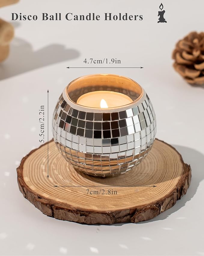 12 Pcs Disco Ball Candle Holder Glass Mirror Candle Holder Disco Ball Decor - Image 2