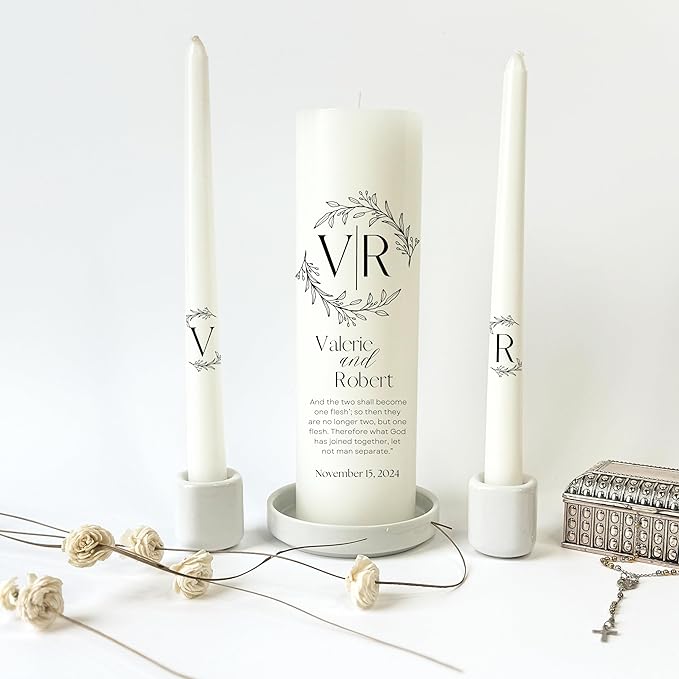 Unity Candles for Wedding, Modern Unity Set, Custom and Personalized Pillar and - Image 9
