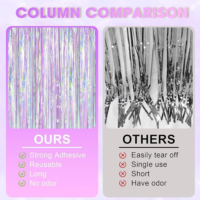 Iridescent Party Backdrop 3Packs, Transparent Tinsel Foil Fringe Curtain - Image 4