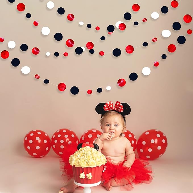 46 Ft Red Black and White Circle Dots Garland Hanging Paper Polka Dots Streamer - Image 5