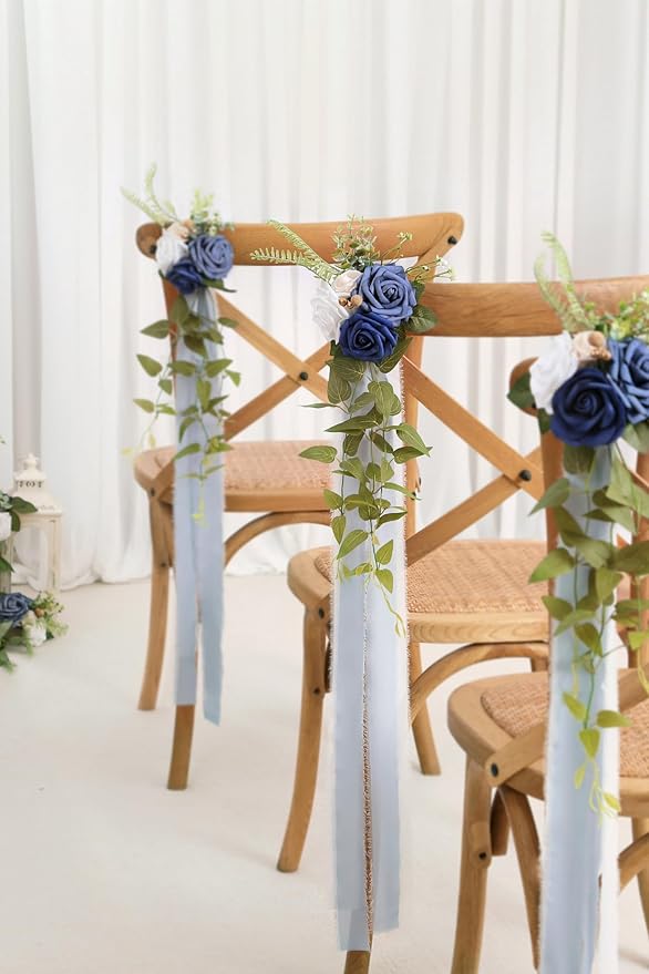 DORIS HOME Wedding Chair Decorations Blue Pew Flowers Set of 10 - Image 4