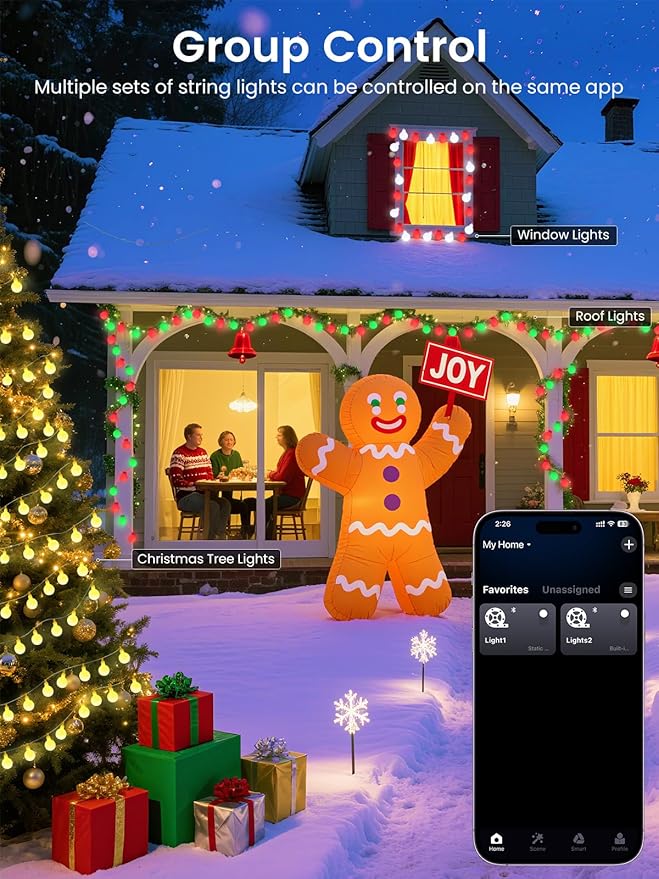 46ft Smart Color Changing Christmas Lights, 100 LED RGB Globe String Lights App - Image 7