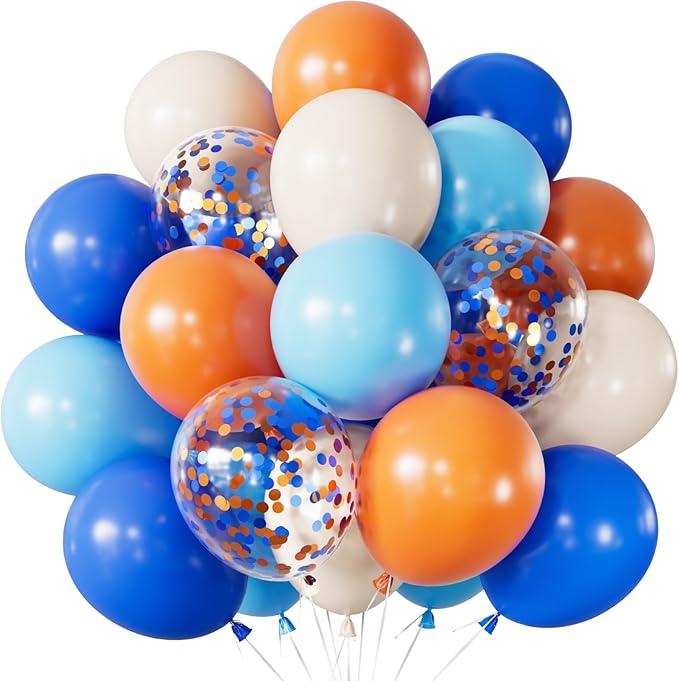 Blue and Orange Balloons – 12 Inch Blue Orange Balloons Set Thick Nude Balloon by Adeyoo