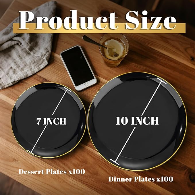 KIRE 200Pcs Black Plastic Plates - Image 3