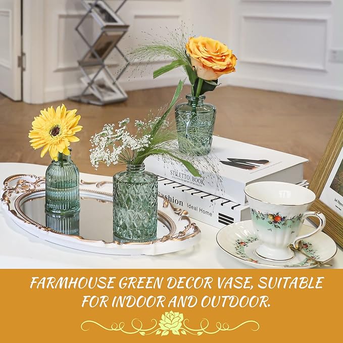 Green Glass Bud Vase Set of 22, Small Vases - Image 5