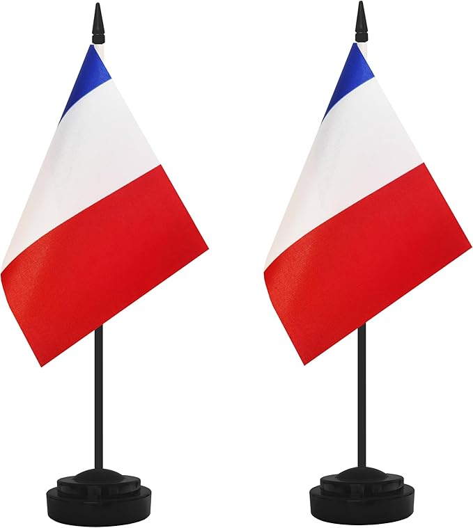 2 Pack France Desk Flag Set, French Desktop Small Miniature Table Office Flag by Unknown