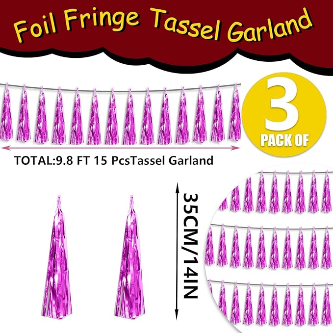 3P Metallic Fringe Banner Garland Foil Tinsel Streamer Backdrop Banners - Image 2