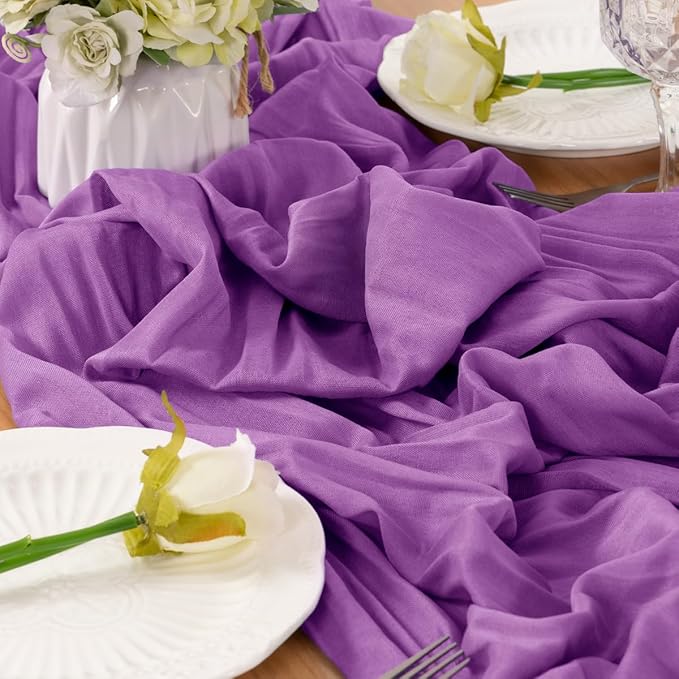 Purple Table Runner Cheesecloth Table Runner 14FT Farmhouse Table Runners 160 - Image 4