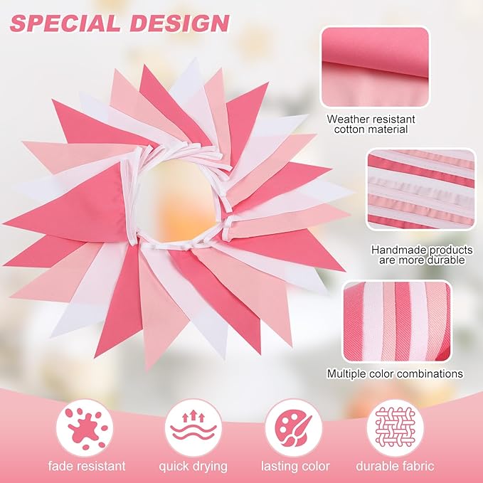 Pink Pennant Banner Triangle Flag Bunting Garland - Image 3